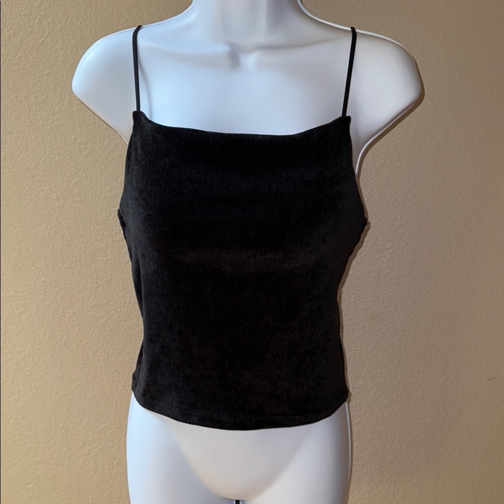 GU Black Women's Velvet Like Camisole Top with Shelf Bra Size L (Runs Small)